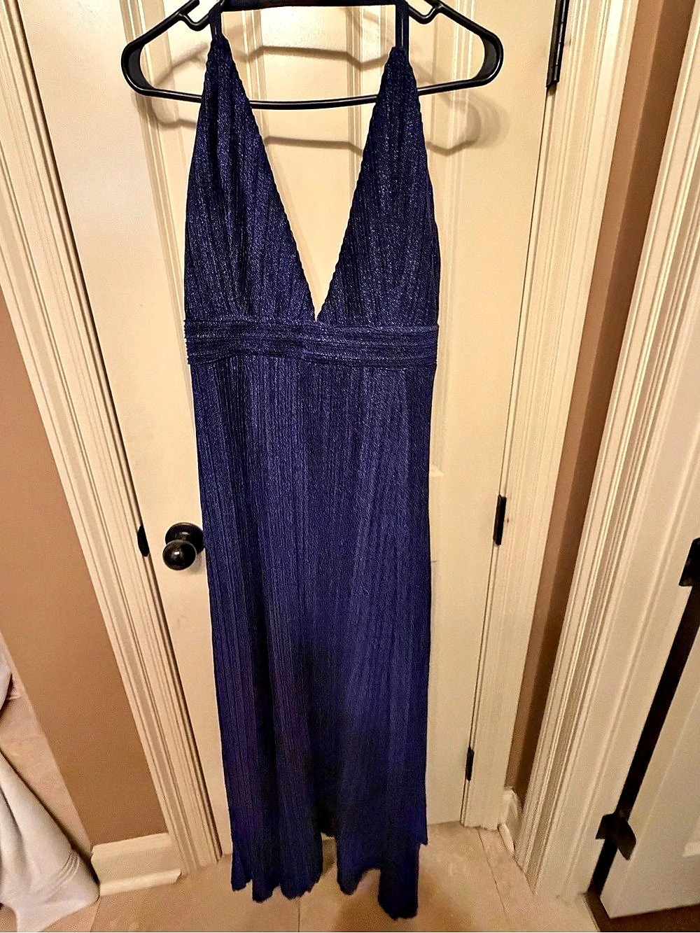 Lulus Completely Mesmerizing Navy Blue Pleated Halter Maxi Dress XL